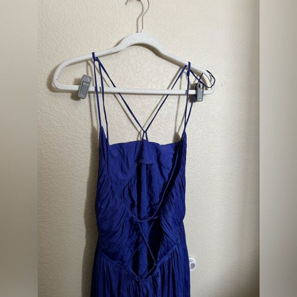 Anthropologie Halter Side-Slit Maxi Open Back Goddess Dress Sz Large Royal Blue - Picture 6 of 8